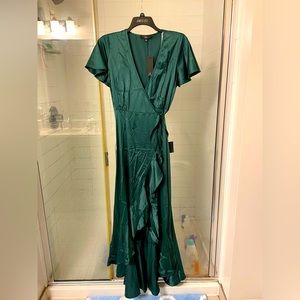 Lulus green silk wrap dress